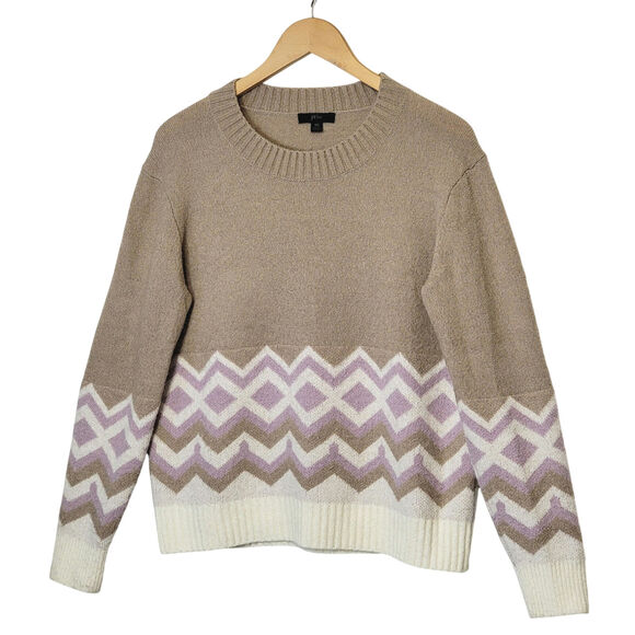 J. Crew Chevron Knit Scoop Neck Sweater Cozy Classic Preppy Layering XS - Picture 1 of 11